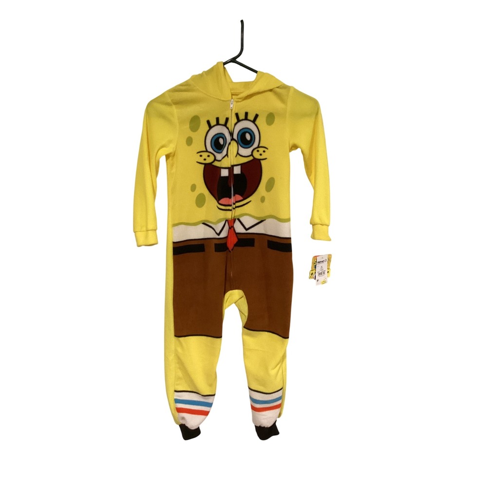 Nickelodeon SpongeBob SquarePants Kids Hooded Union Suit Pajamas Yellow XS 4/5